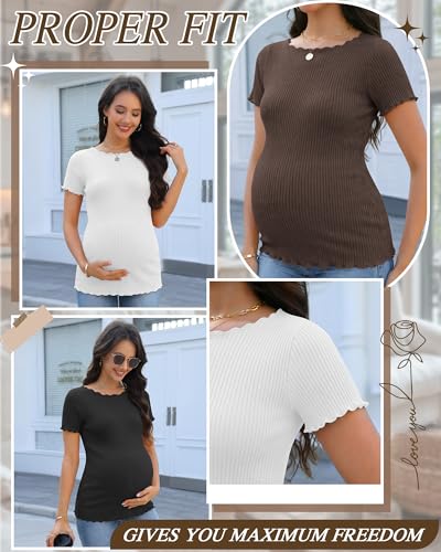 3 Pack Women's Maternity Ribbed Shirts - color: Black, White, Coffee, size: XX-Large