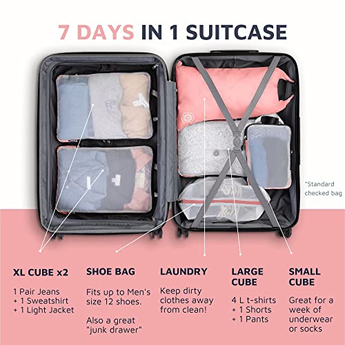 TRIPPED Travel Gear Large Compression Packing Cubes with Mesh 6-Piece Set - color: Dusty Rose