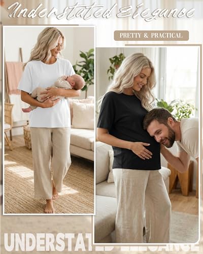 3 Pack Women's Oversized Nursing Tops - color: White, Khaki, Black, size: XX-Large