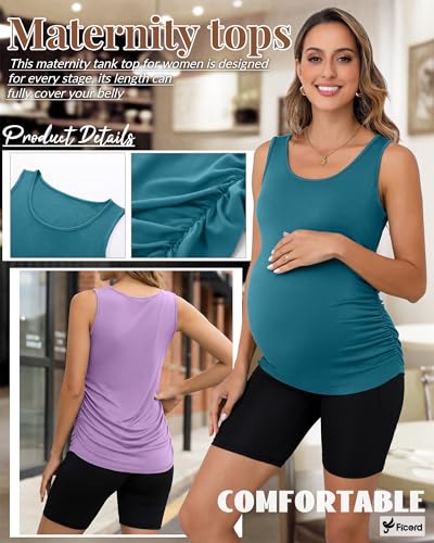Ficerd 4 Pcs Womens Maternity Sleeveless Tank Tops - color: Dark Turquoise, Purple, Coffee, Black, size: Small