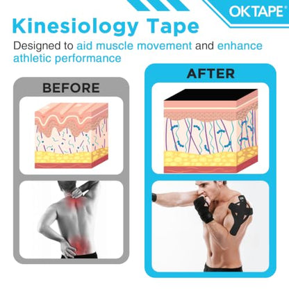 OK TAPE 100Pcs Precut Kinesiology Tape Strips, Elastic Athletic Tape - color: Black