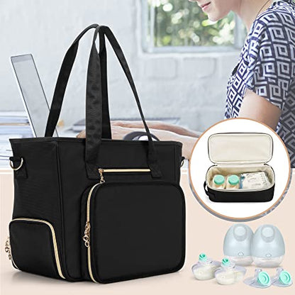 BAFASO Wearable Breast Pump Bag with Cooler and Laptop Sleeve, Black