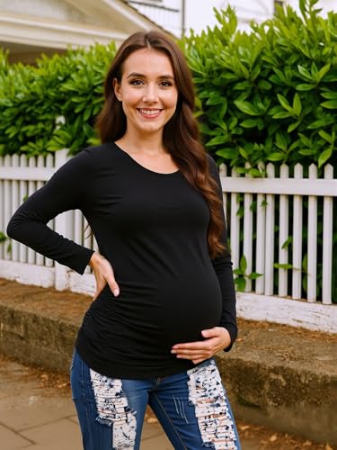 Maternity Shirts Long Sleeve Crew Neck Pregnancy Top for Women - color: Black, size: X-Large