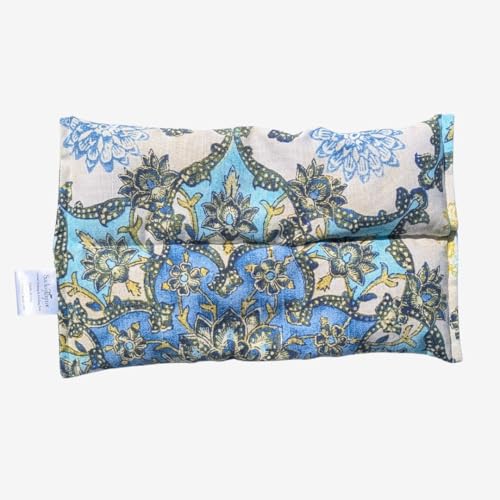 SacksyThyme Microwave Heating Pad for Pain Relief, Flaxseed & Cherry Pit Herbal Heating Pad, Hot Cold Therapy - color: Blue Medallion