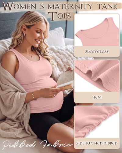 Riyiper 3 Pack Women's Maternity Tank Tops - color: Light Heather Gray, White, Light Pink, size: X-Large