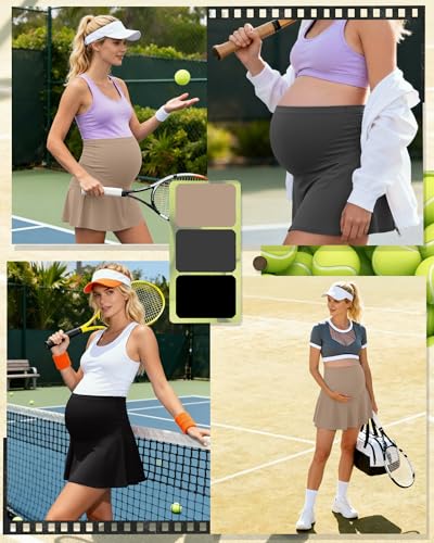 3 Pack Maternity Skirts Tennis Skorts - color: Khaki, Gray, Black, size: Medium