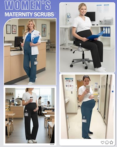 2 Pack Womens Maternity Pants Scrub with 6 Pockets - color: Black, Caribbean Blue, size: X-Large