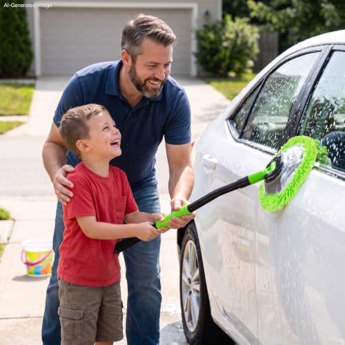 IVYROLL Car Wash Brush Kit, Long Handle, Microfiber Wash Mop, 15° Angled