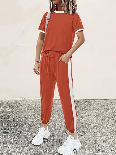MASCOMODA Womens 2 Piece Outfits Summer Matching Lounge Sets Jogger Set - color: Orange, size: Large