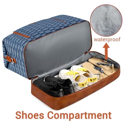 TIBES Travel Weekender Bag for Women, Overnight Bag with Shoe Compartment - color: T-Dark Blue