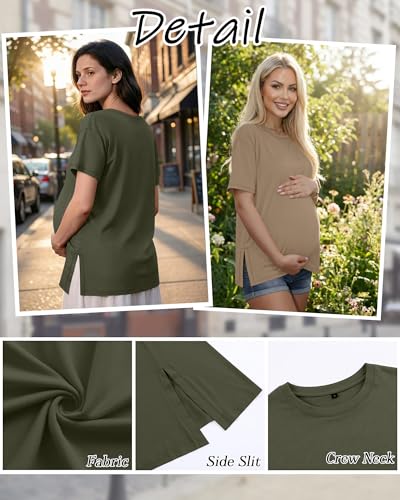 Riyiper 4 Pack Women's Short Sleeve Maternity T Shirts - color: Army Green, Coffee, Khaki, Cream, size: XX-Large