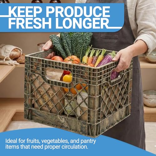 Milk Crate, Stackable Plastic Storage Bin, Camo, 16 Qt, 4-Pack - color: Camo, size: 4-Pack