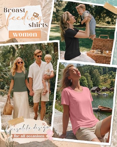 3 Pack Nursing Tops for Women - color: Dark Pink, Black, Army Green, size: Medium
