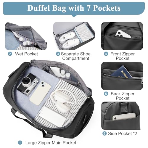 Small Travel Duffle Bag with Shoe Compartment, 35L Personal Item Bag - color: A-Black, size: Small