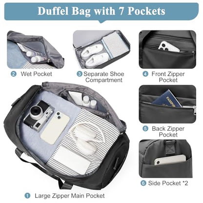 Small Travel Duffle Bag with Shoe Compartment, 35L Personal Item Bag - color: A-Black, size: Small