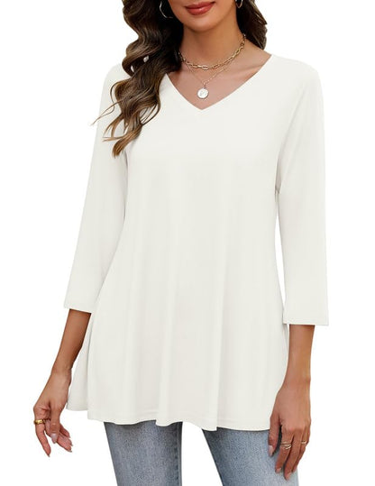 Misakia Women's Tunic Tops, 3/4 Sleeve V Neck Loose Fit - color: 1235-white, size: Medium