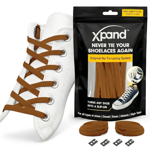 Xpand No Tie Elastic Shoe Laces for Sneakers - Shoelaces for Adults & Kids - color: Brown