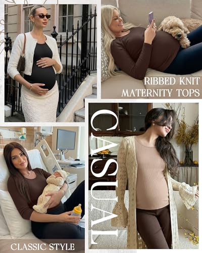 Neer 3 Pack Women's 3/4 Sleeve Crew Neck Maternity Tops - color: Khaki, Brown, Black, size: Small