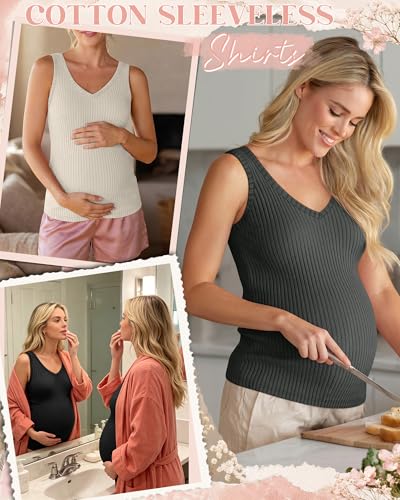 Neer 4 Pack Maternity Ribbed Tank Tops - color: Dark Gray, Cream, Coffee, Black, size: Small
