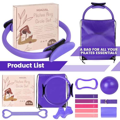 Pilates Kit for Women 13PCS, Pilates Ring Ball Resistance Bands Workout Set - color: Purple