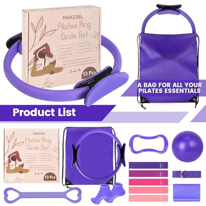 Pilates Kit for Women 13PCS, Pilates Ring Ball Resistance Bands Workout Set - color: Purple