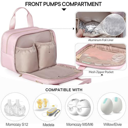 Fasrom Wearable Breast Pump Bag, Insulated Pump Carrying Case with Cooler - color: Pink