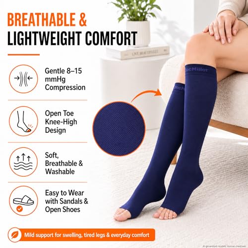 Doc Miller Open Toe Compression Socks 8-15 mmHg for Women & Men, 1 Pair - color: Sun Stripes, size: Medium