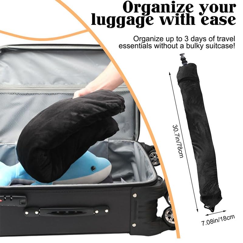 Stuffable Travel Neck Pillow Cover with Eye Mask, No Filler, Black
