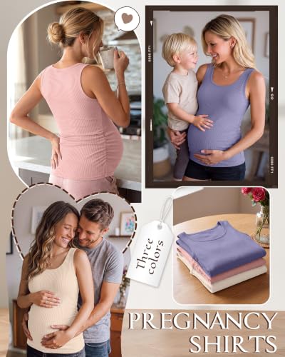 Riyiper 3 Pack Women's Maternity Tank Tops - color: Lavender, Light Pink, Apricot, size: Medium