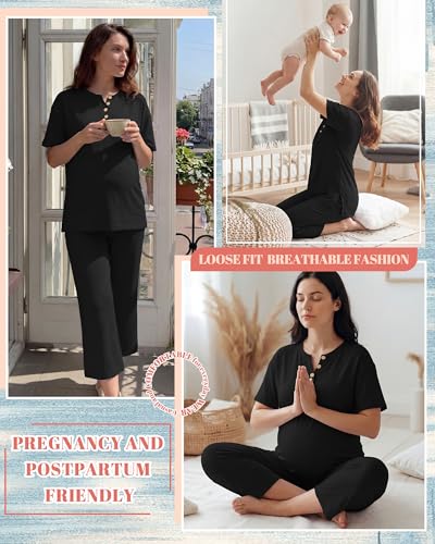 2 Piece Maternity Outfit for Women - color: Black, size: X-Large