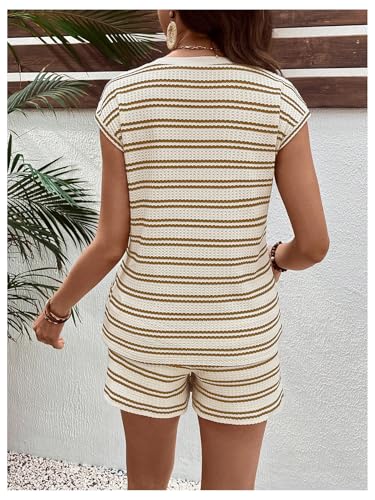 MakeMeChic Women Maternity Striped 2 Piece Short Sets - color: Beige, size: XX-Large