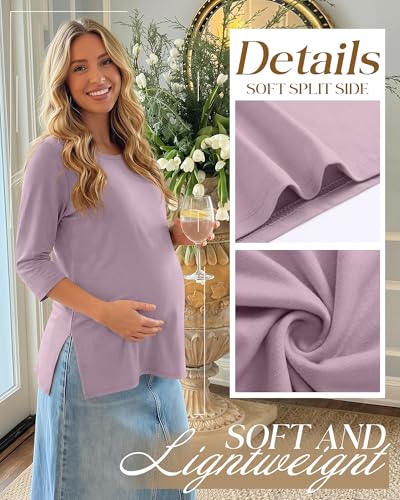 3 Pack Women's 3/4 Sleeve Maternity Loose Crewneck Tops - color: Cement Gray, Gray Purple, Black, size: Small