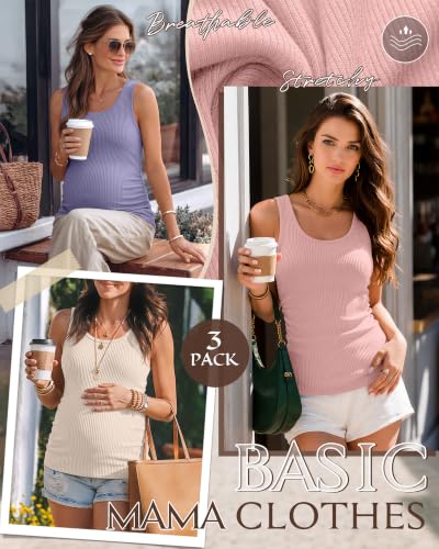 Riyiper 3 Pack Women's Maternity Tank Tops - color: Lavender, Light Pink, Apricot, size: Medium