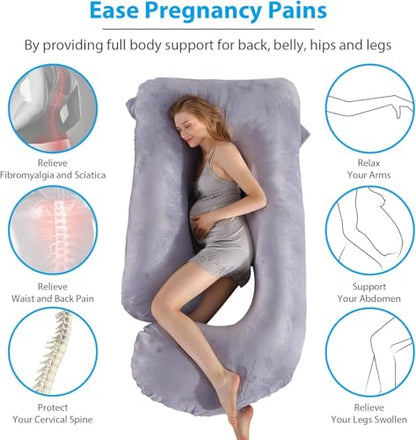 Elover U Shaped Pregnancy Pillow,Full Body Maternity Support - color: Velvet-dark Grey