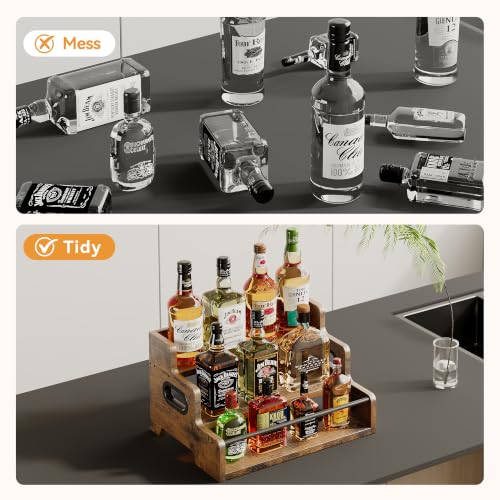 Liquor Bottle Display Shelf, Coffee Bar Organizer, 3-Tier Wine Rack, Brown - color: Brown