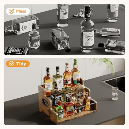 Liquor Bottle Display Shelf, Coffee Bar Organizer, 3-Tier Wine Rack, Brown - color: Brown