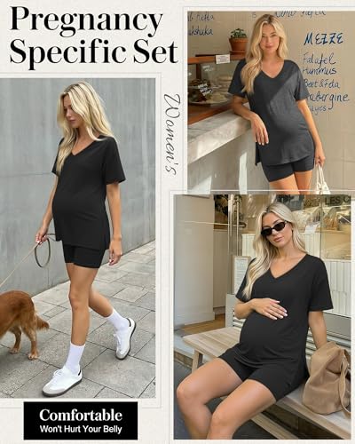 2 Pack Women Maternity Set Pregnancy Outfit - color: Dark Gray, Black, size: X-Large