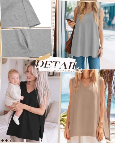 4 Pack Womens Nursing Oversized Tank Tops - color: Khaki, White, Light Gray, Black, size: Small
