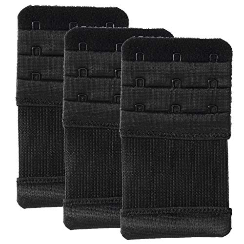 Bra Extender 3 Hook Elastic Stretchy Bra Band Extension 3pcs-Pack - color: Black, 3 Hook, 0.75inch(1.9cm)