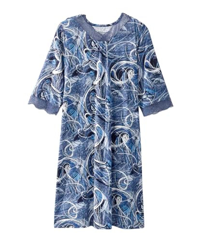 Silverts Women's Adaptive Open Back V-Neck Nightgown, Assisted Dressing - color: Blue Swirl, size: Medium