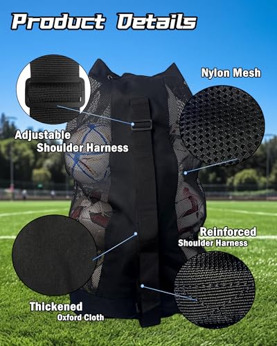 Soccer Ball Bag for Coaches,Heavy Duty Mesh Ball Bag Drawstring Bag - color: Black, size: Large