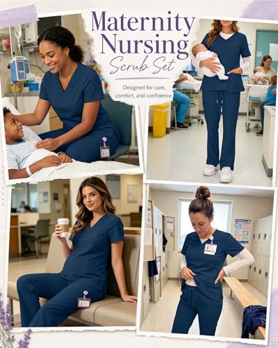 Women's Maternity Scrub Top Pant Set - color: Blue Green, size: X-Large