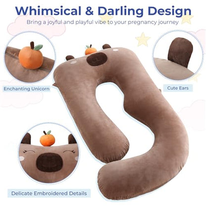 Sasttie Velvet Pregnancy Pillow Cover, U-Shaped, Brown - color: Brown