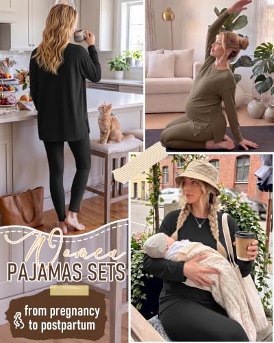 Neer 2 Pack Maternity Pajama Sets 2 Piece Outfits - color: Coffee, Black, size: XX-Large