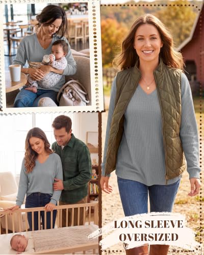 Women’s Waffle Knit Nursing Shirts Regular Fit - color: Light Gray, size: XX-Large