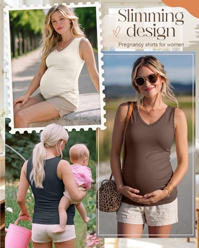 3 Pack Maternity Tank Tops - color: Charcoal Gray, Beige, Brown, size: X-Large
