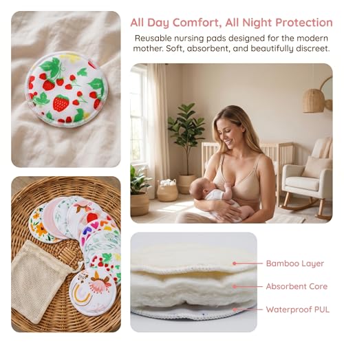 8 pcs Random Color Pads for Breastfeeding, Washable Pads Absorbent Pads for Breastfeeding, Reusable Breastfeeding Pads