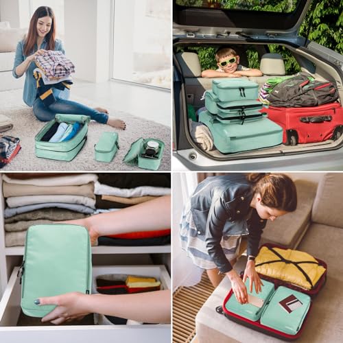Lumesner 8 Set Compression Packing Cubes, Travel Suitcase Organizers - color: Green