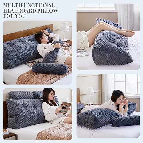 EUHAMS Headboard Pillow Twin with Neck Roll, Triangular Backrest Pillow - color: Grey, size: Twin