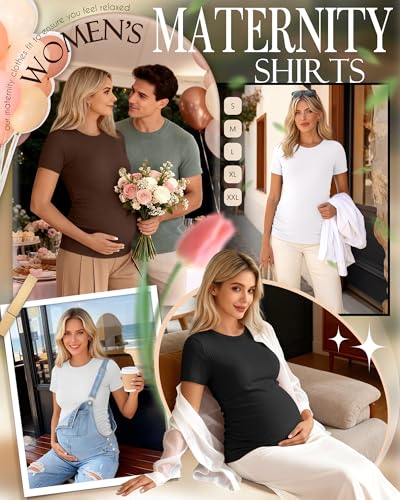 Ficerd 3 Pack Women's Short Sleeve Maternity Shirts - color: Black, White, Coffee, size: XX-Large